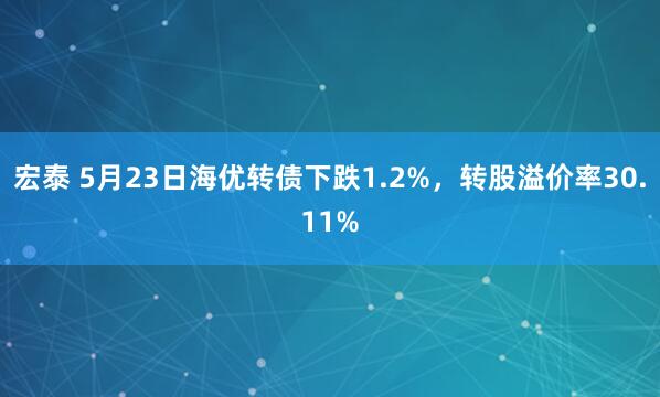 宏泰 5月23日海优转债下跌1.2%，转股溢价率30.11%